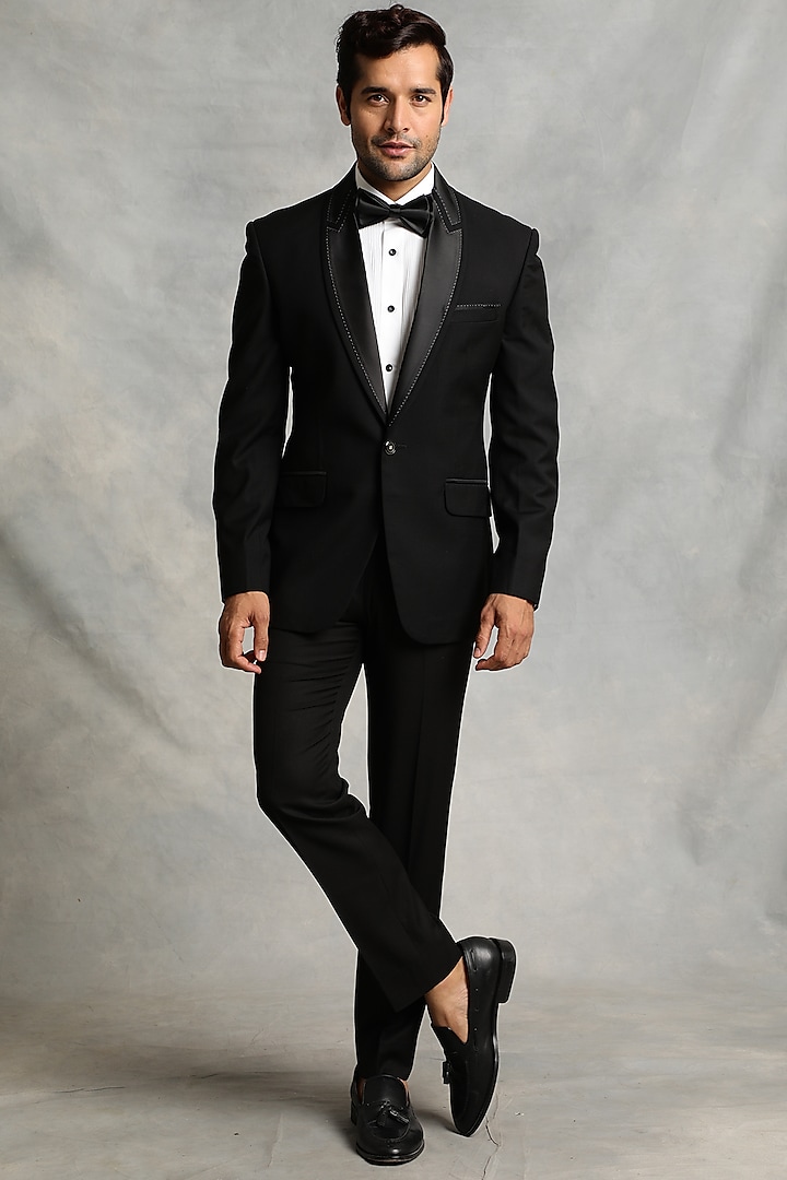 Black Textured Tuxedo Set Design by Gargee Designers at Pernia's Pop Up ...