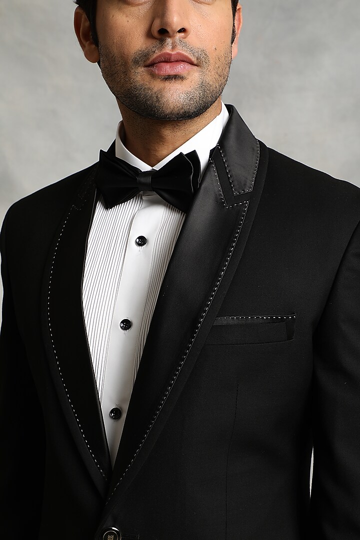 Black Textured Tuxedo Set by Gargee Designers at Pernia's Pop Up Shop