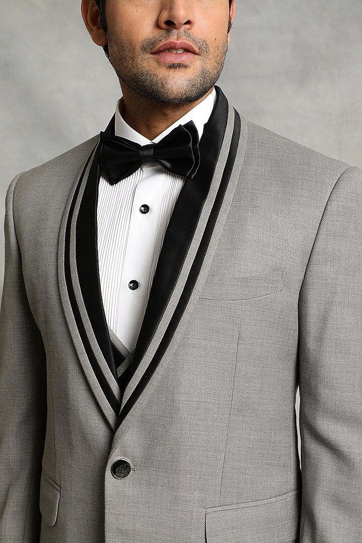 Light Grey Poly Viscose Tuxedo Set by Gargee Designers at Pernia's Pop Up Shop