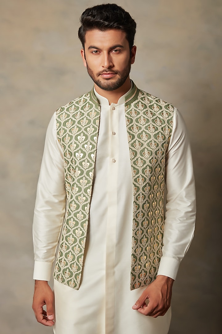 Green Embellished Wedding Indowestern Set by Gargee Designers at Pernia's Pop Up Shop
