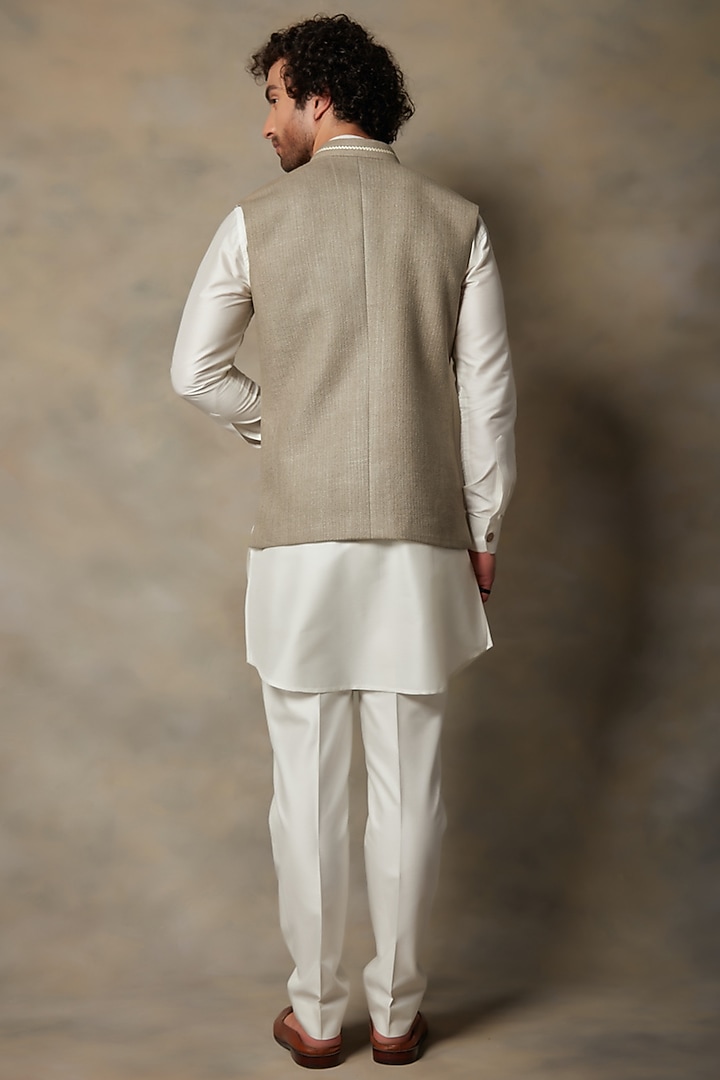 Beige & Grey Silk Embellished Wedding Indowestern Set by Gargee Designers at Pernia's Pop Up Shop