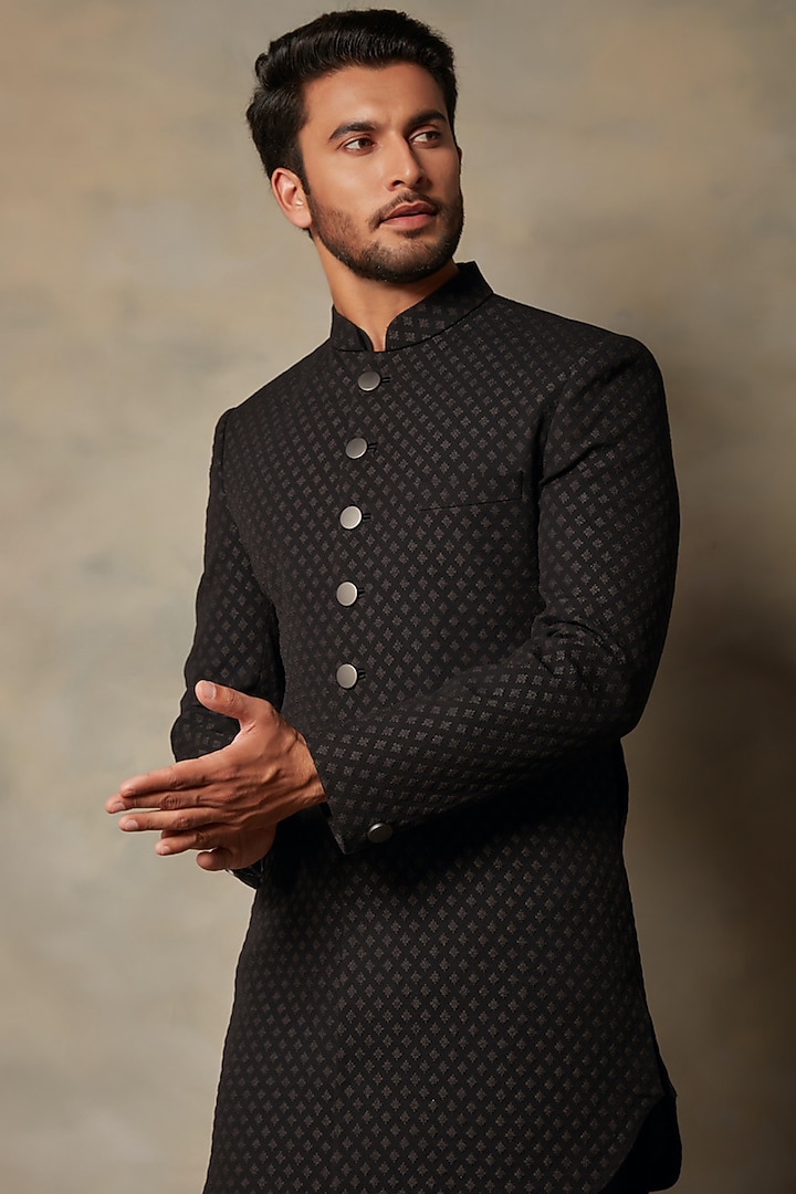 Black Polyester Indo Western Jacket Set by Gargee Designers at Pernia's Pop Up Shop