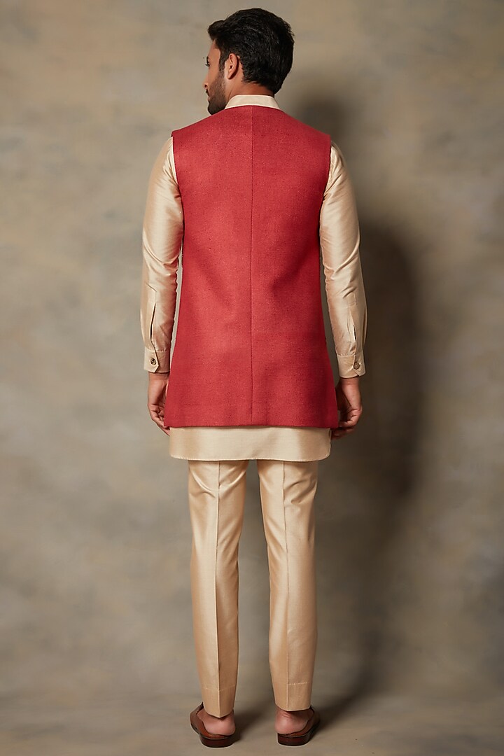 Red Matka Silk Embroidered Wedding Indowestern Set by Gargee Designers at Pernia's Pop Up Shop
