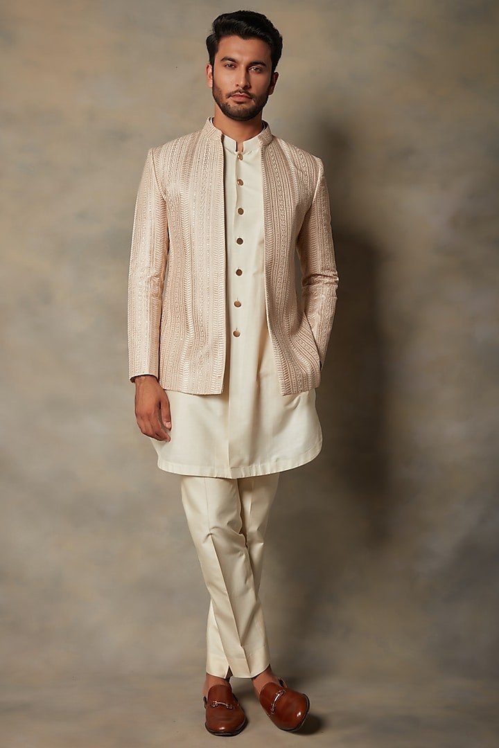 Peach Embroidered Indowestern Set by Gargee Designers