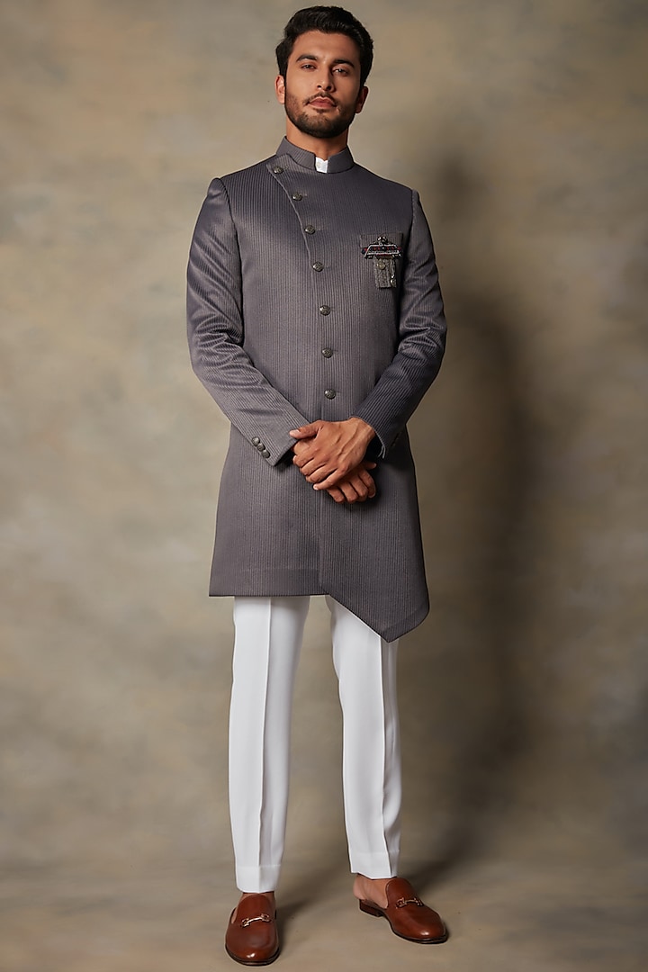Grey Embroidered Indo Western Set by Gargee Designers