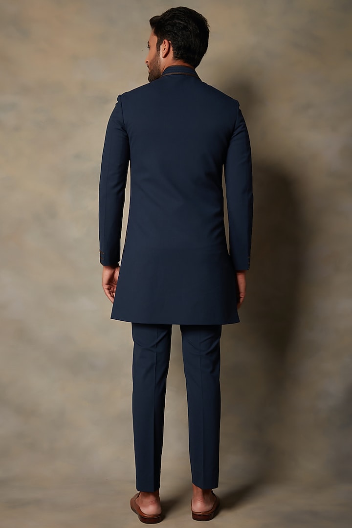 Navy Blue Polyester Embellished Indo Western Set by Gargee Designers at Pernia's Pop Up Shop
