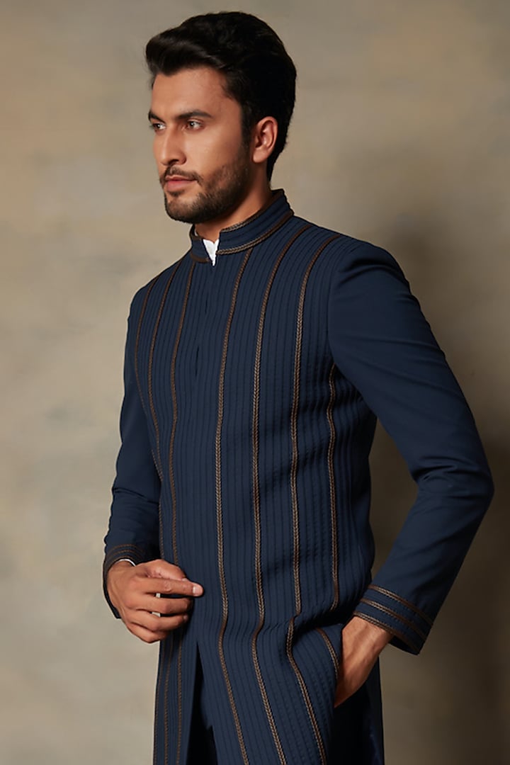 Navy Blue Polyester Embellished Indo Western Set by Gargee Designers at Pernia's Pop Up Shop