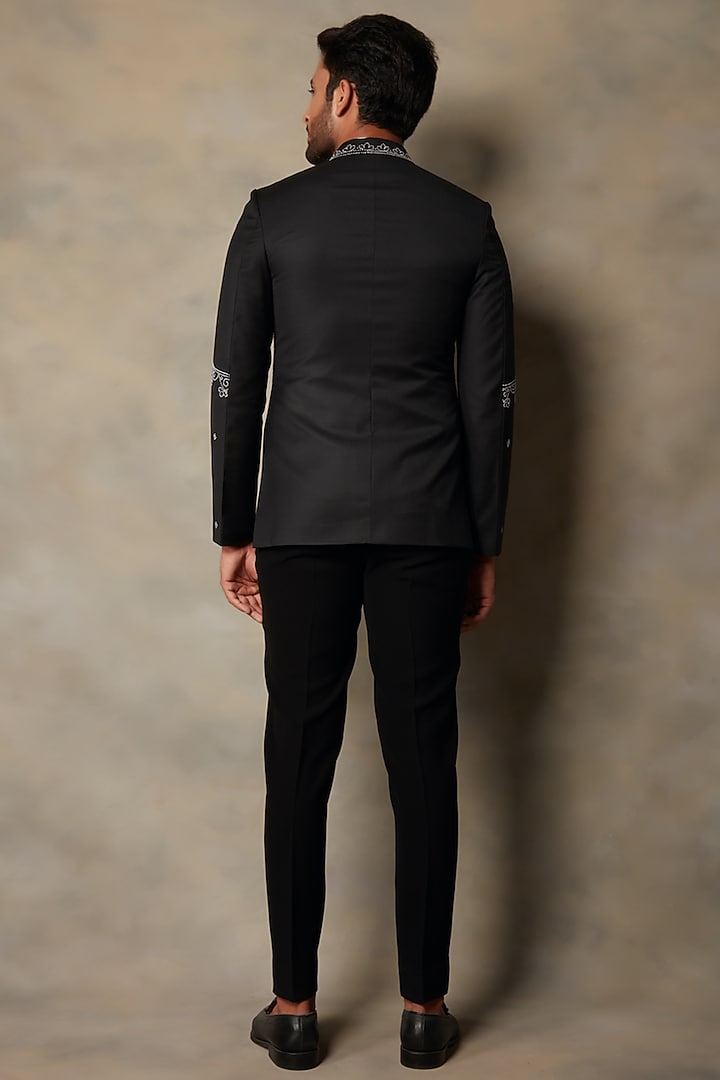 Black Embroidered Wedding Bandhgala Set by Gargee Designers at Pernia's Pop Up Shop