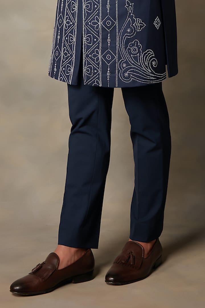 Navy Blue Embroidered Indo Western Set by Gargee Designers at Pernia's Pop Up Shop
