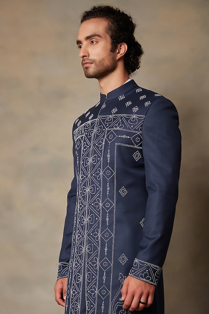 Navy Blue Embroidered Indo Western Set by Gargee Designers at Pernia's Pop Up Shop