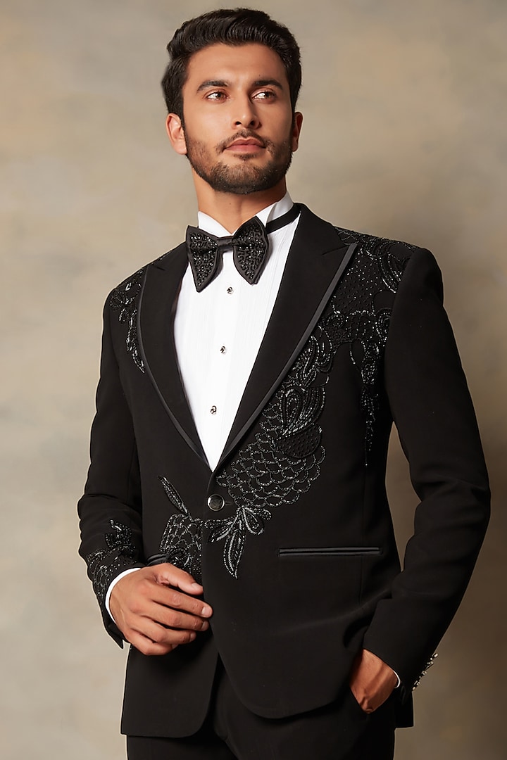 Black Embroidered Tuxedo Set by Gargee Designers at Pernia's Pop Up Shop