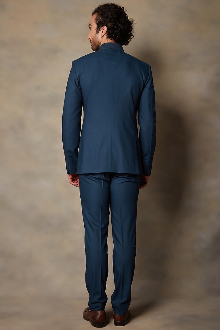 Navy Blue Embroidered Wedding Bandhgala Set by Gargee Designers at Pernia's Pop Up Shop
