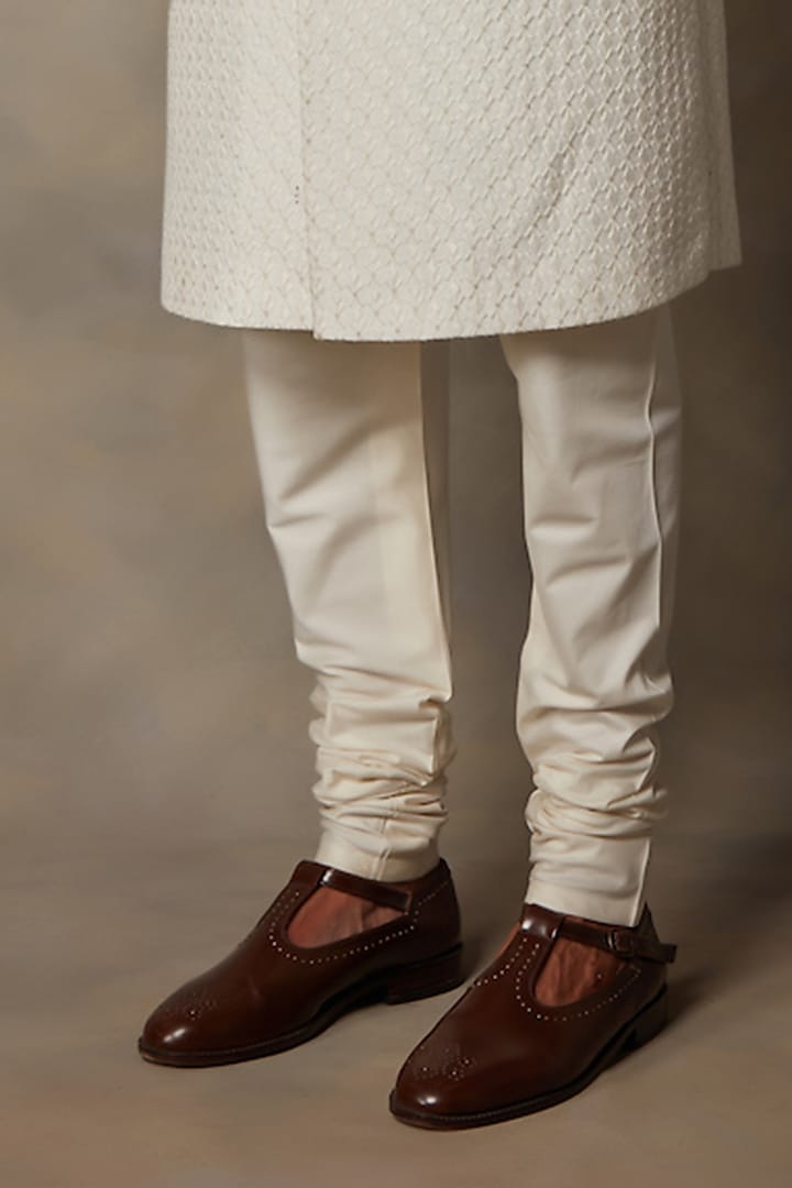 White Cotton Embroidered Wedding Sherwani Set by Gargee Designers at Pernia's Pop Up Shop
