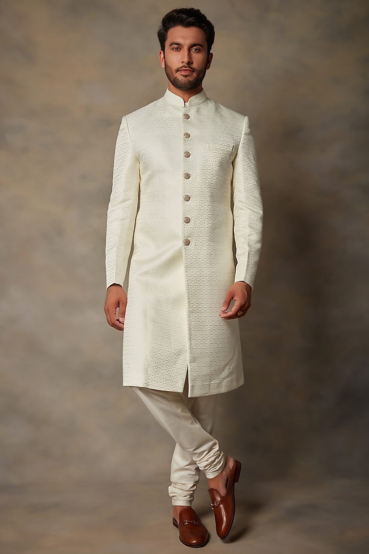 Ivory Polyester Sherwani Set by Gargee Designers