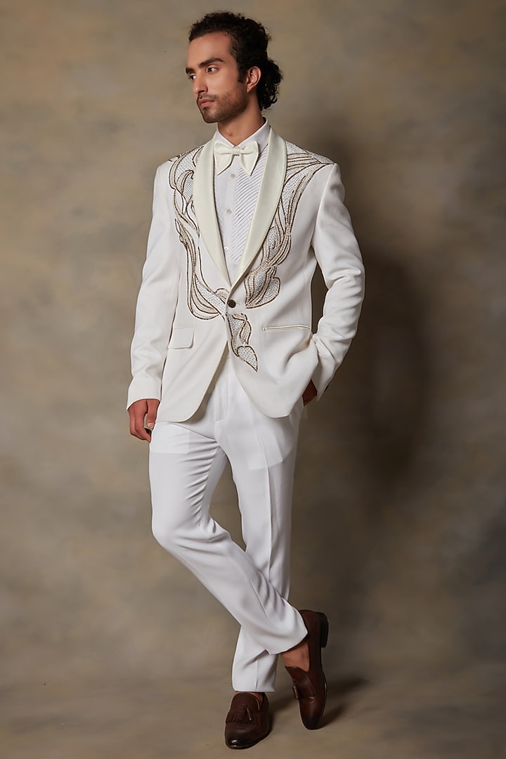Ivory Embroidered Tuxedo Set by Gargee Designers at Pernia's Pop Up Shop