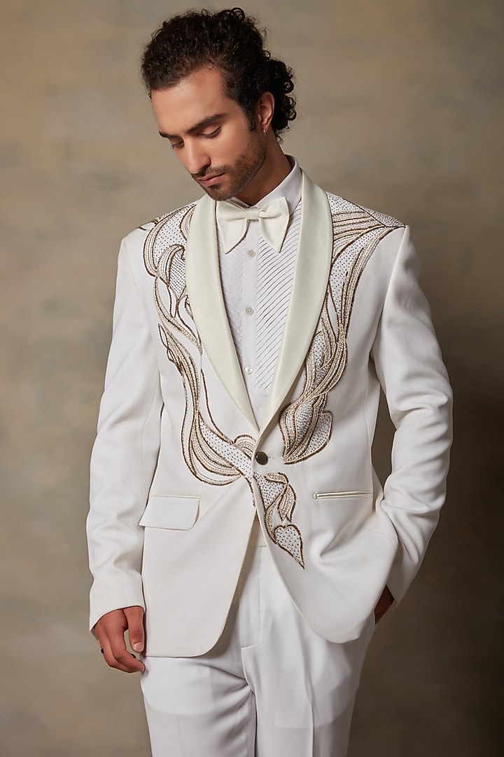 Ivory Embroidered Tuxedo Set by Gargee Designers at Pernia's Pop Up Shop
