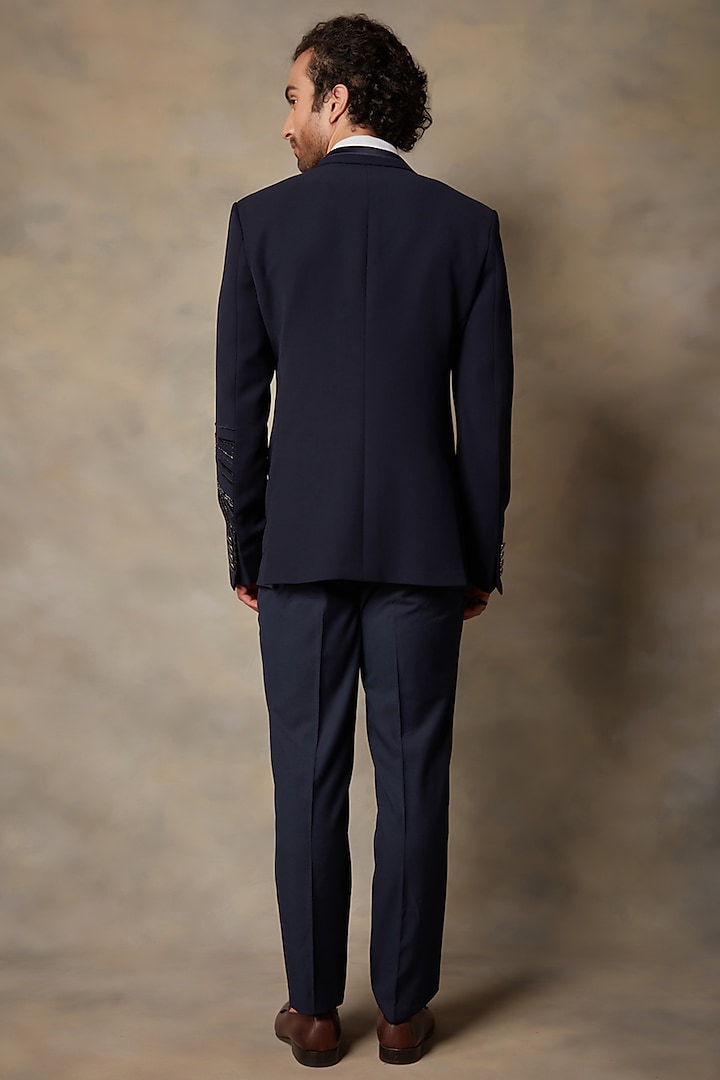 Navy Blue Polyester Embroidered Tuxedo Set by Gargee Designers at Pernia's Pop Up Shop