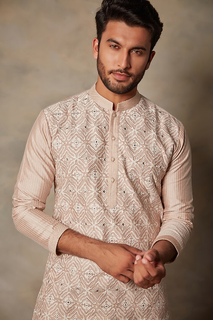 Beige Embellished Kurta Set by Gargee Designers at Pernia's Pop Up Shop