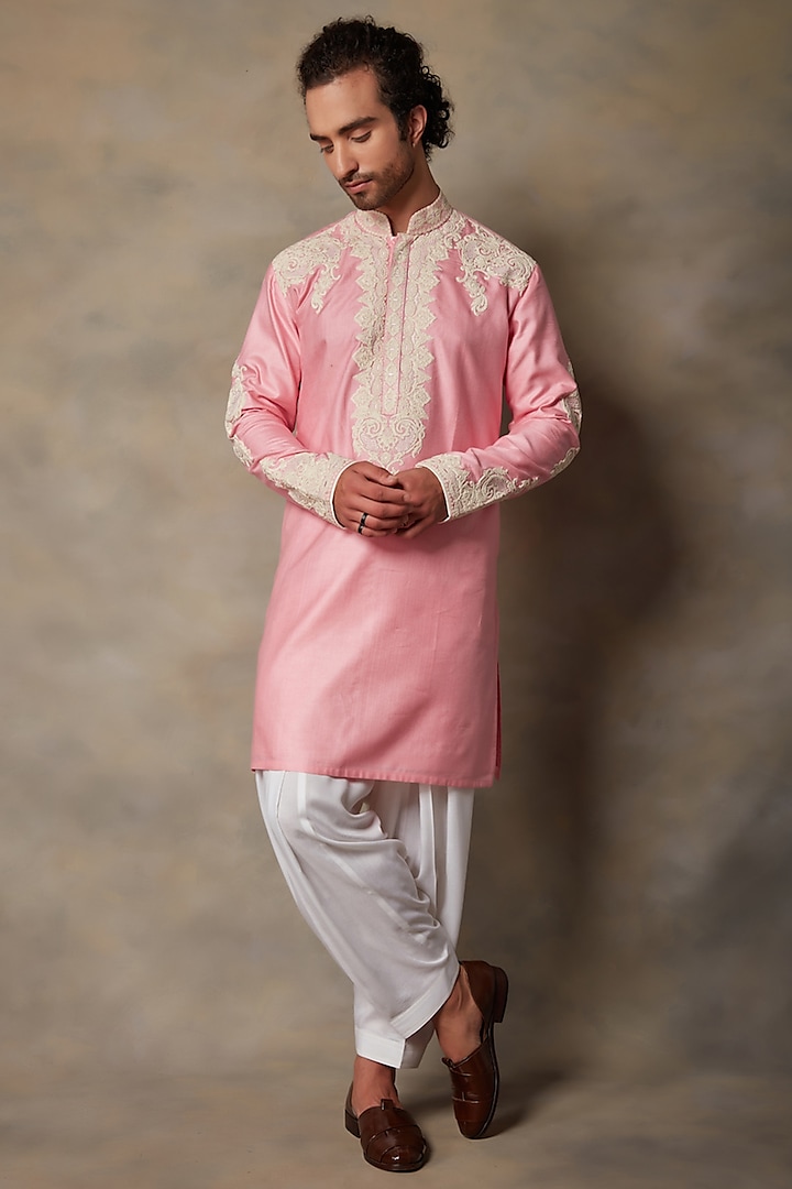 Pink Embroidered Kurta Set by Gargee Designers