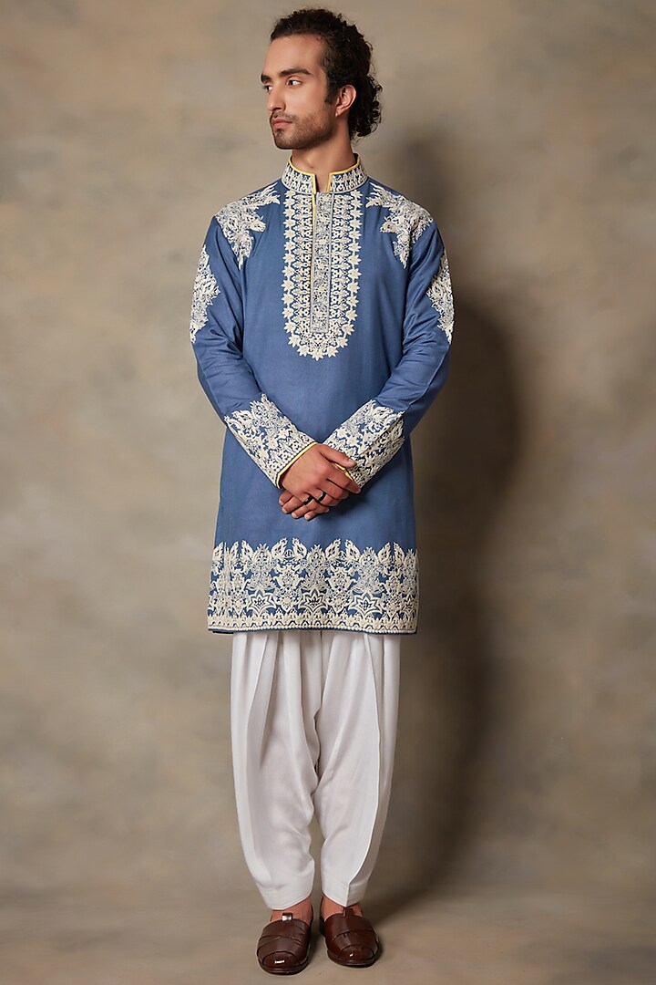 Blue Embroidered Kurta Set by Gargee Designers