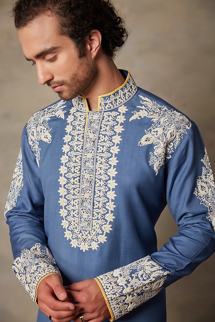 Blue Embroidered Kurta Set by Gargee Designers at Pernia's Pop Up Shop