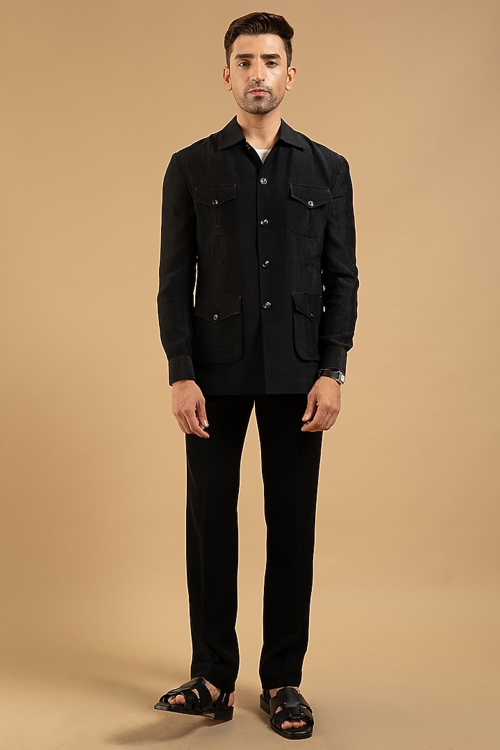 Black Polyester Shacket by Gargee Designers at Pernia's Pop Up Shop