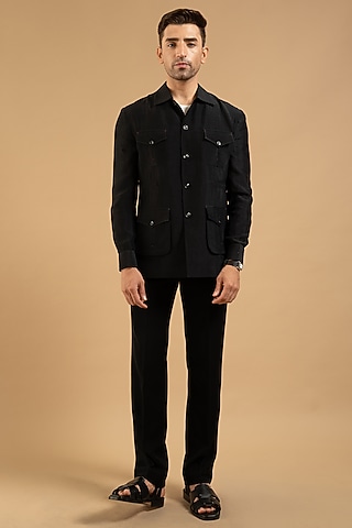 Black Polyester Shacket by Gargee Designers