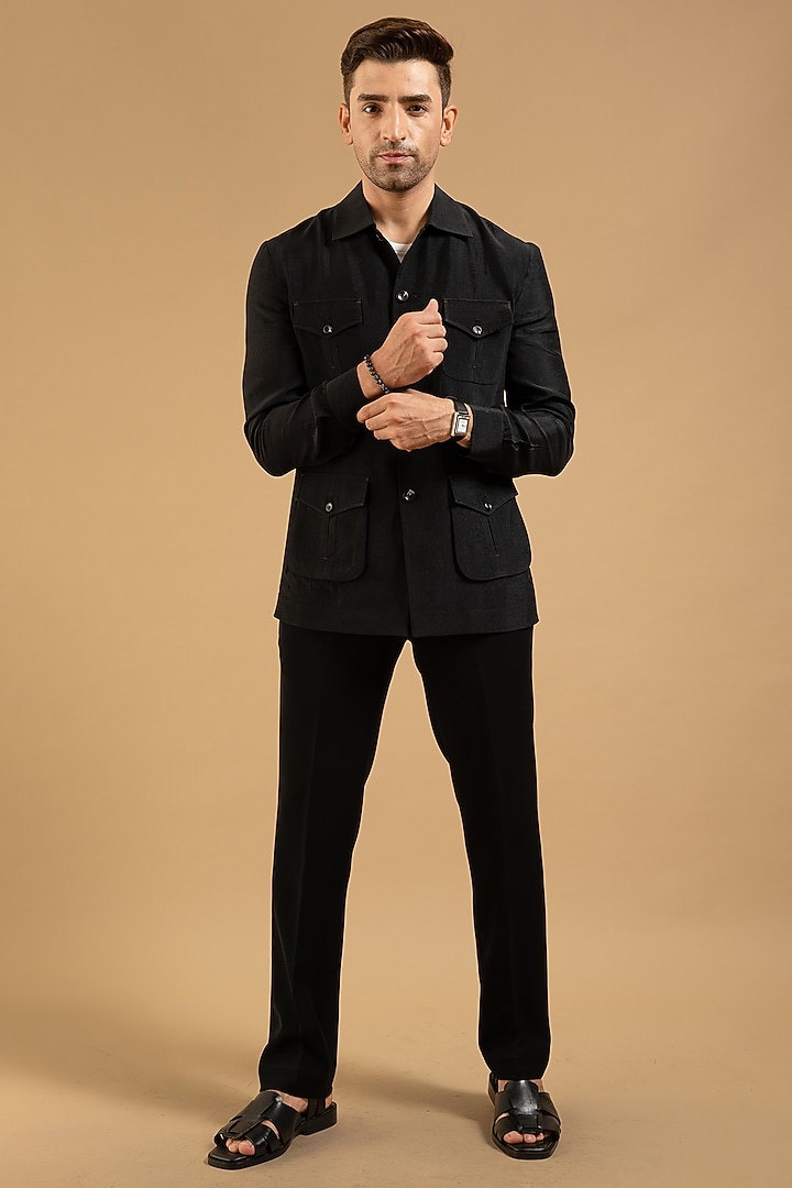 Black Polyester Shacket by Gargee Designers at Pernia's Pop Up Shop