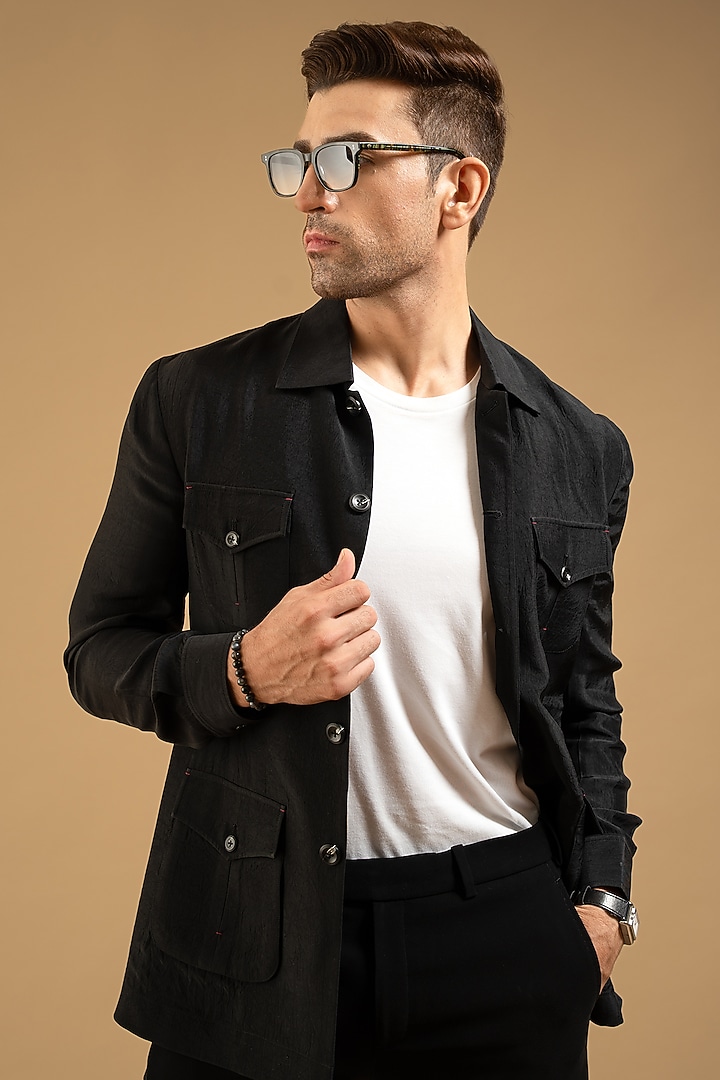 Black Polyester Shacket by Gargee Designers at Pernia's Pop Up Shop
