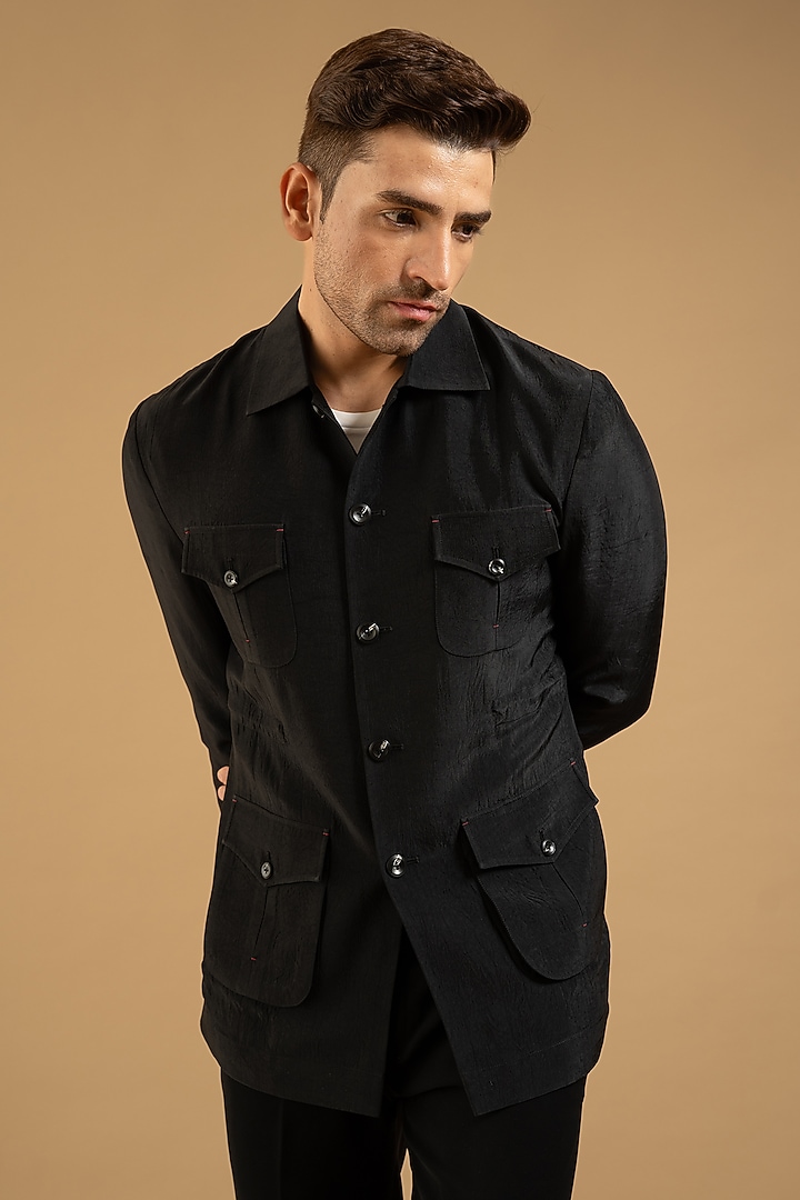 Black Polyester Shacket by Gargee Designers at Pernia's Pop Up Shop