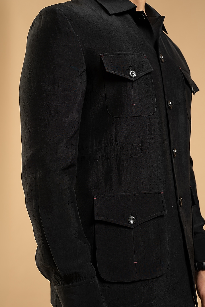 Black Polyester Shacket by Gargee Designers at Pernia's Pop Up Shop