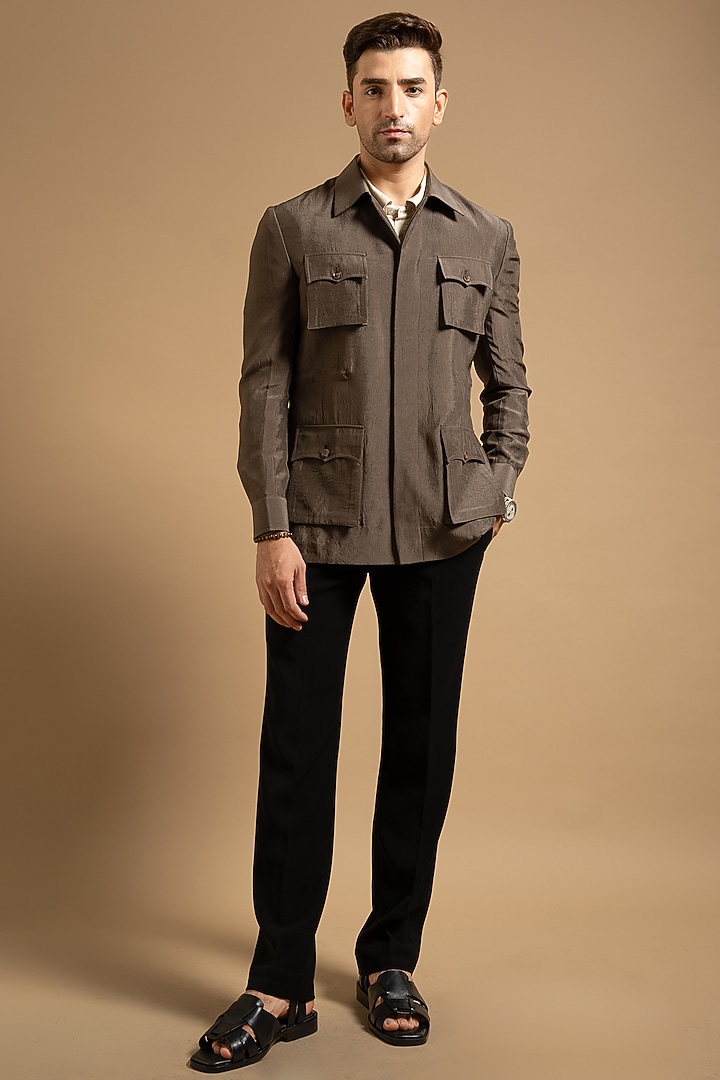 Khakhi Polyester Shacket by Gargee Designers at Pernia's Pop Up Shop