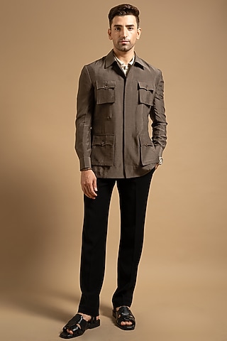 Khakhi Polyester Shacket by Gargee Designers