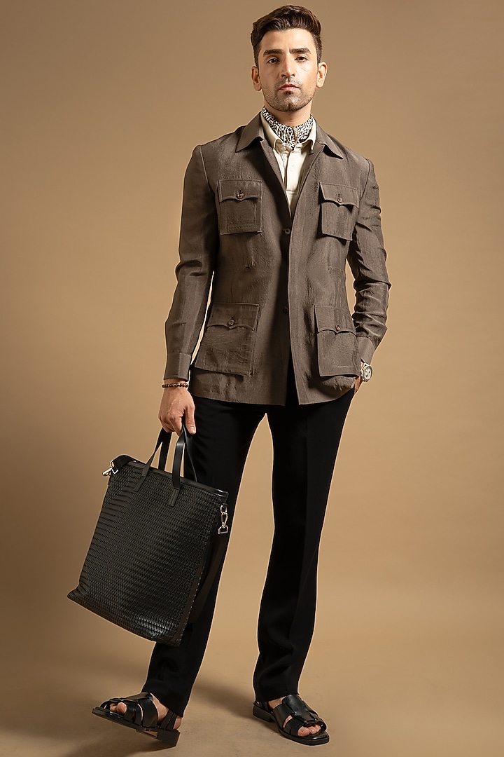 Khakhi Polyester Shacket by Gargee Designers at Pernia's Pop Up Shop