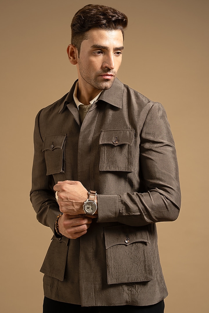 Khakhi Polyester Shacket by Gargee Designers at Pernia's Pop Up Shop