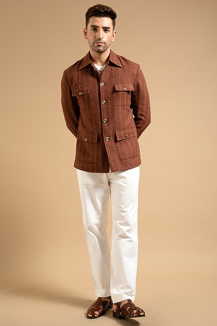 Rust Cotton Blend Shacket by Gargee Designers at Pernia's Pop Up Shop
