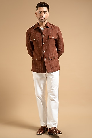 Rust Cotton Blend Shacket by Gargee Designers