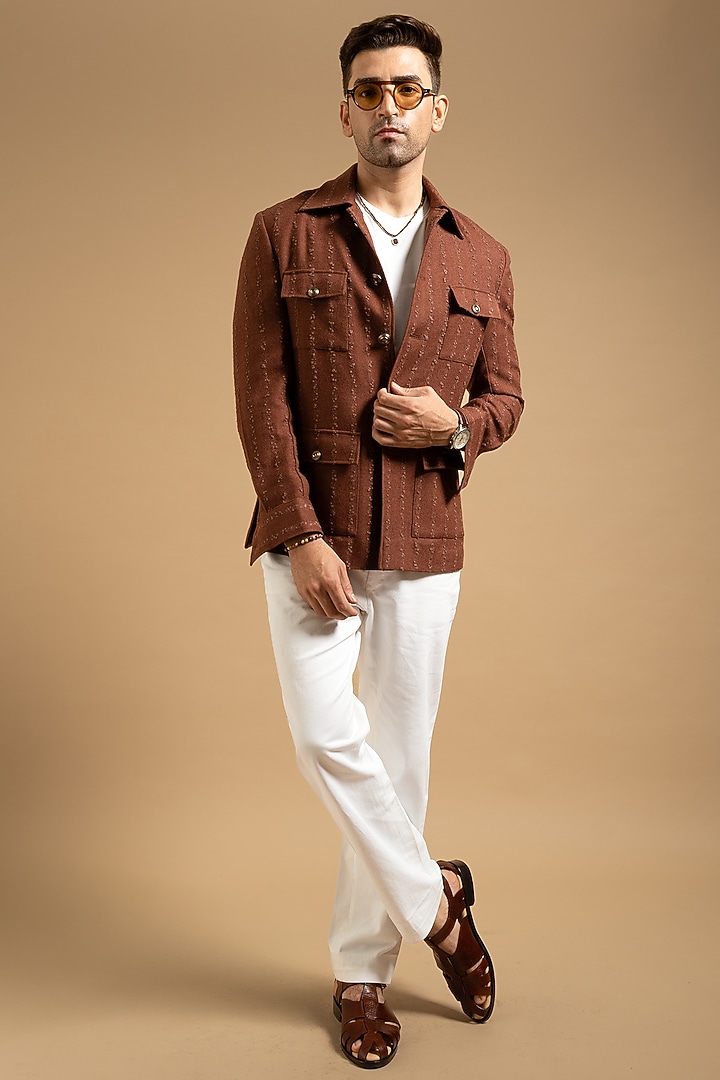 Rust Cotton Blend Shacket by Gargee Designers at Pernia's Pop Up Shop