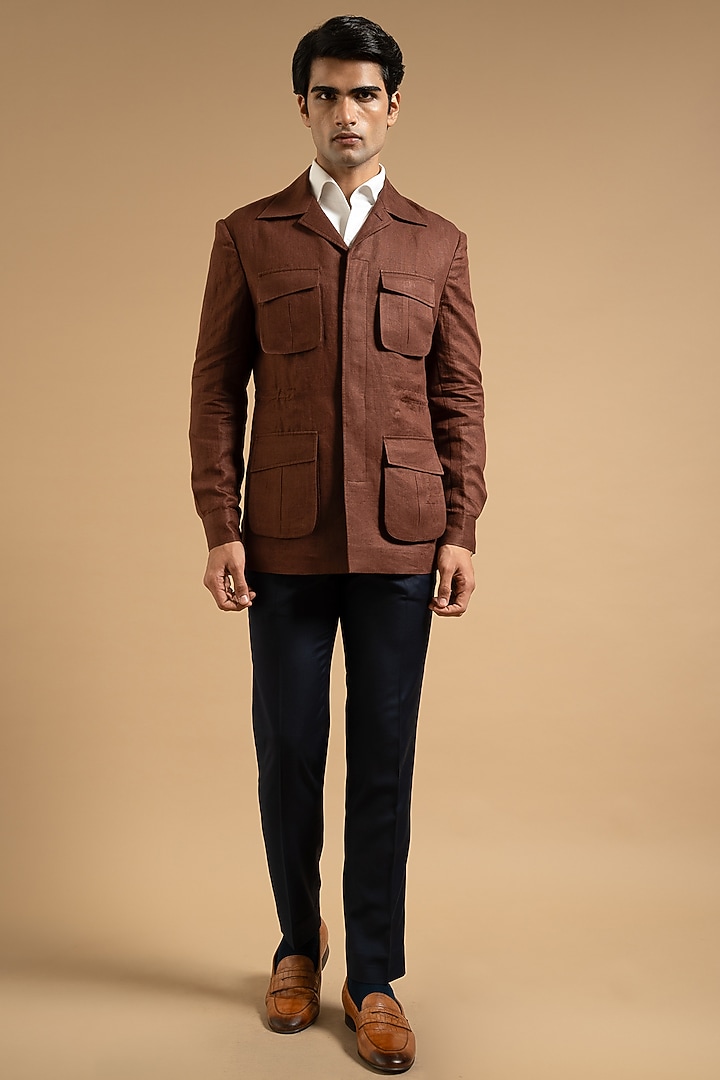 Brown Linen Shacket by Gargee Designers at Pernia's Pop Up Shop
