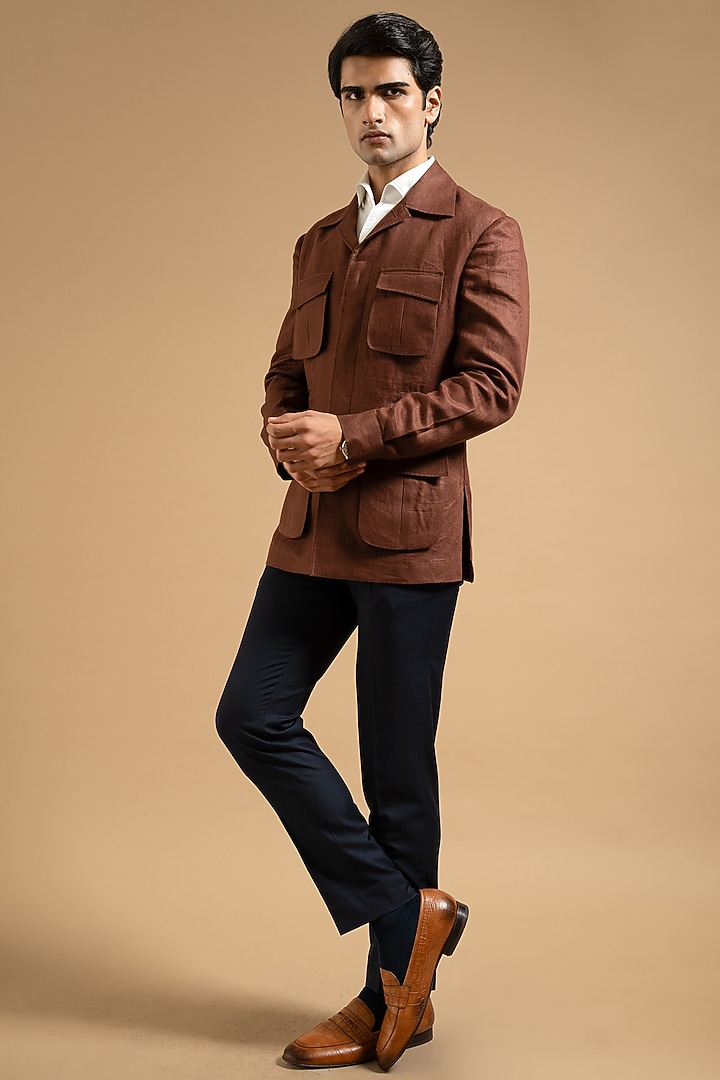 Brown Linen Shacket by Gargee Designers at Pernia's Pop Up Shop