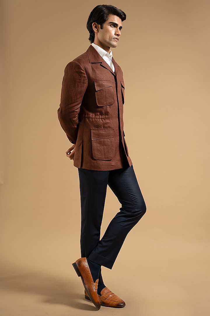Brown Linen Shacket by Gargee Designers at Pernia's Pop Up Shop