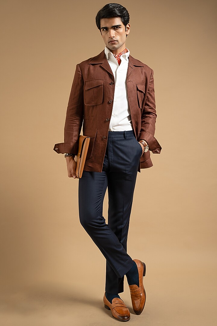 Brown Linen Shacket by Gargee Designers at Pernia's Pop Up Shop