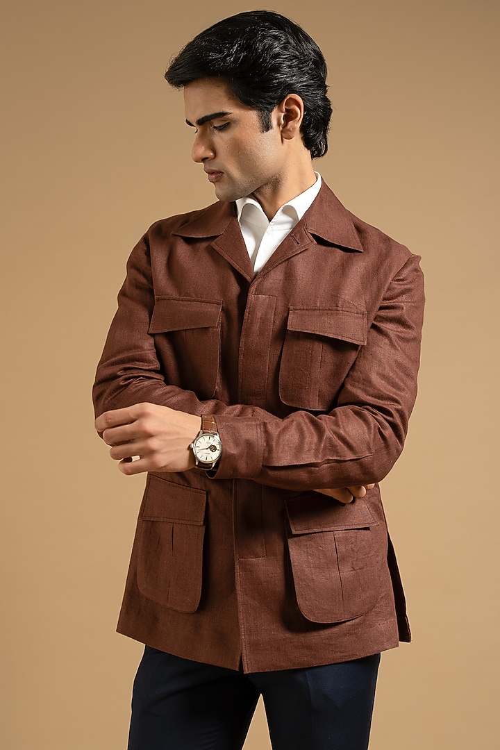 Brown Linen Shacket by Gargee Designers at Pernia's Pop Up Shop