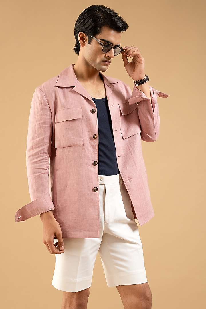 Dusty Pink Linen Shacket by Gargee Designers at Pernia's Pop Up Shop