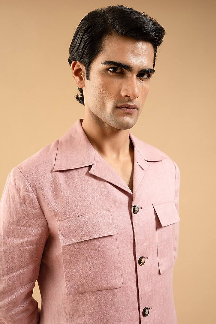Dusty Pink Linen Shacket by Gargee Designers at Pernia's Pop Up Shop