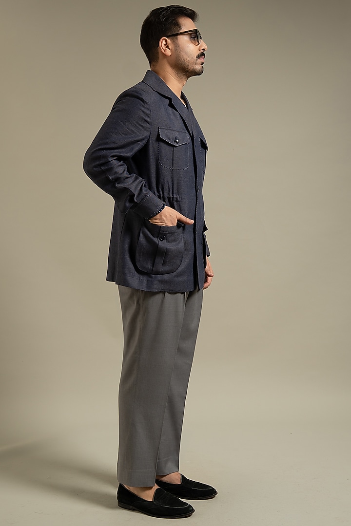 Bluish Grey Linen Shacket by Gargee Designers at Pernia's Pop Up Shop