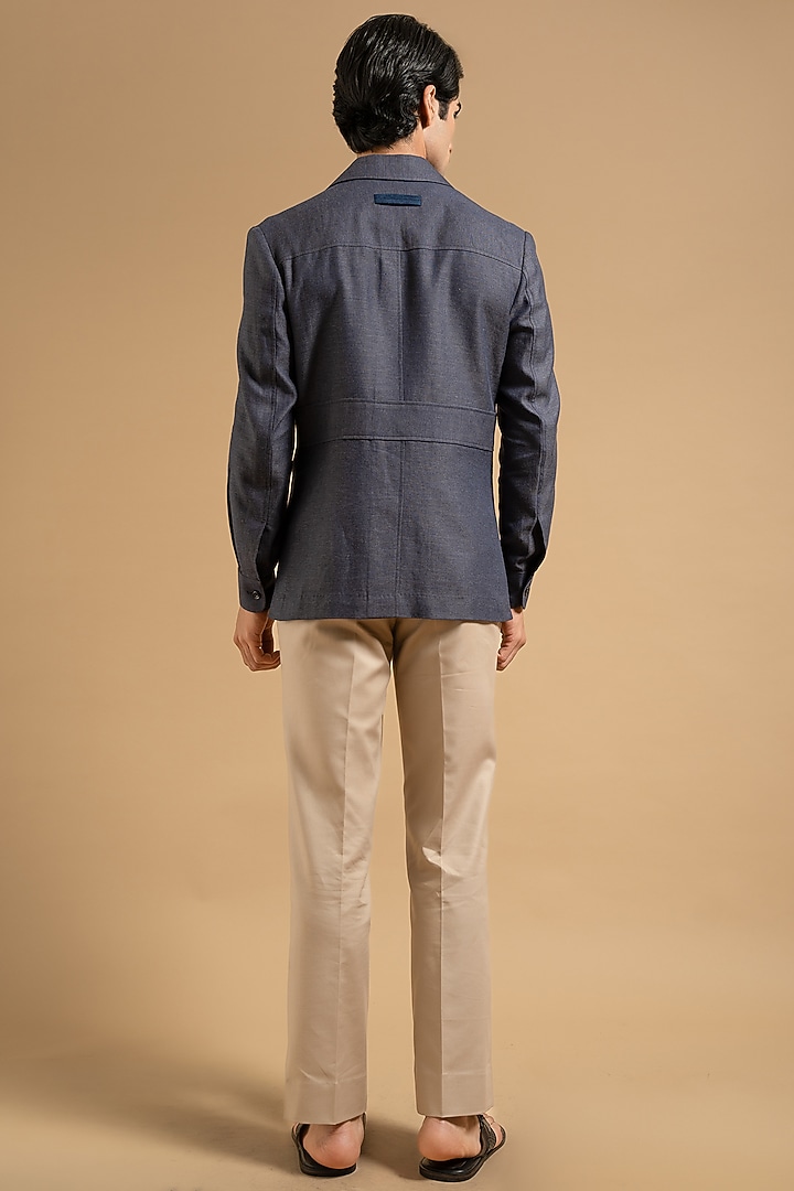 Midnight Blue Linen Shacket by Gargee Designers at Pernia's Pop Up Shop