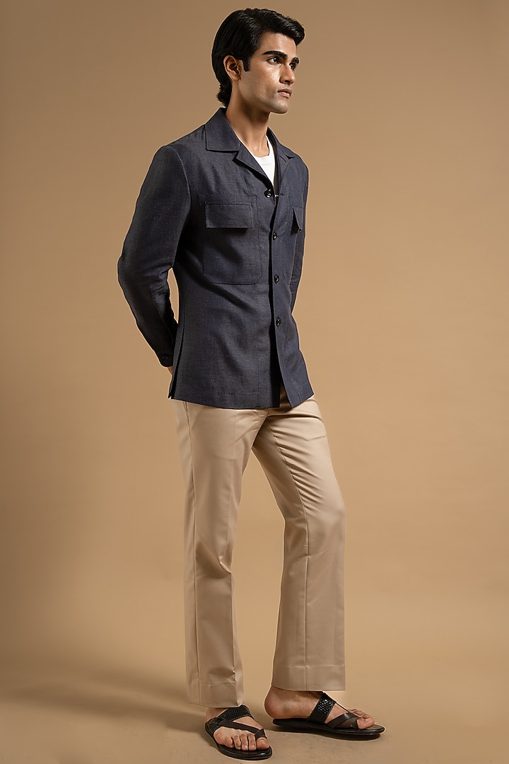 Midnight Blue Linen Shacket by Gargee Designers at Pernia's Pop Up Shop
