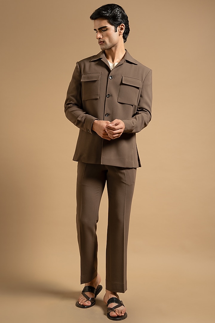 Brown Polyester Blend Shacket by Gargee Designers at Pernia's Pop Up Shop
