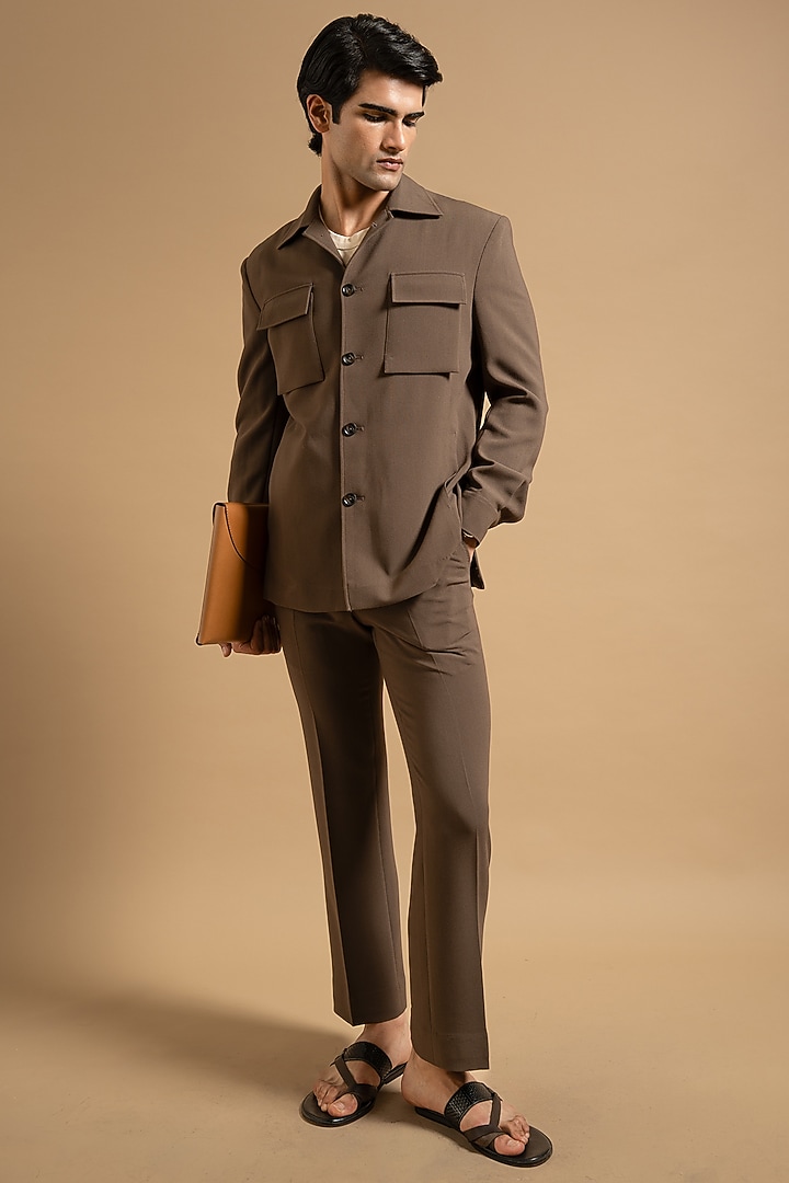 Brown Polyester Blend Shacket by Gargee Designers at Pernia's Pop Up Shop